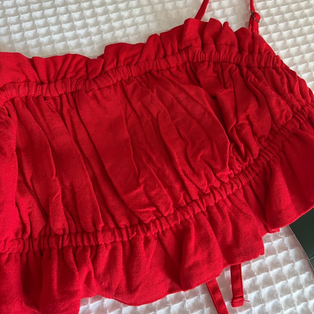 Wild Fable Ruched Ruffle Crop Top in Red - Picture 2 of 3